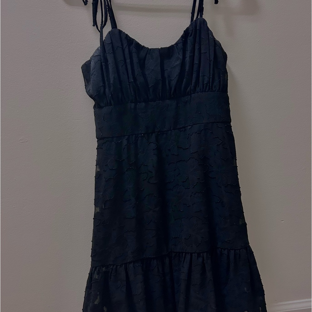 Black Jacquard mini dress with tie straps
